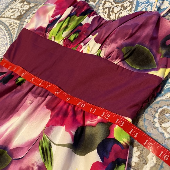 Suzy Shier Flower Pattern Strap Dress - Zip Back With Lacy Hem - Size S - Picture 12 of 13